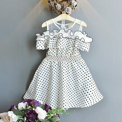 

Kids Toddler Pageant Sundress Summer Casual Baby Girls Short Sleeve Polka Dot Print Dress