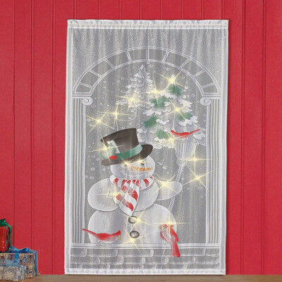 

Cute Snowman Pattern Lace Curtain With LED Light String Lace Curtain Colorful Christmas Decoration Accessories