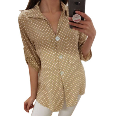 

Summer&autumn v-neck wave long-sleeved shirt womens fashion casual long-sleeved shirt button thin shirt