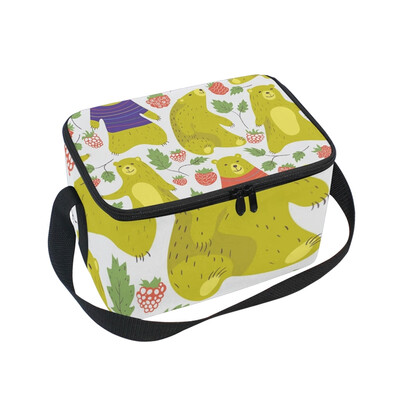 

ALAZA Lunch Box Insulated Bear And Raspberry Lunch Bag Large Cooler Tote Bag for Men Women