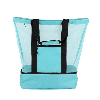 

For Picnic Beach Pool Gym Travel Double Layers Zipper Top Mesh Beach Tote Bag With Insulated Cooler Compartment