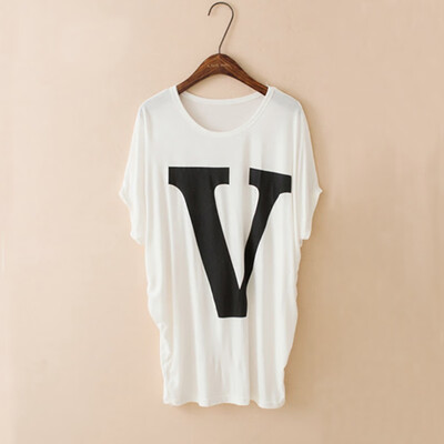 

10 Kinds Of 2 Color Modal Casual Letters Animal Print Round Neck Bat Shirt Female T-shirt Blouse 3