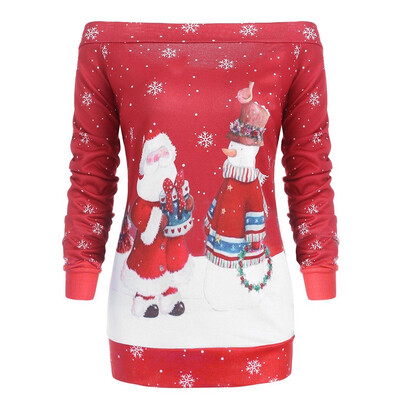 

Tailored Womens Christmas 1950s Red Lady Off Shoulder Sweatshirt Print Sling Tops Blouse