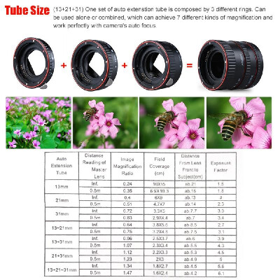 

Andoer Macro Extension Tube Set 3-Piece 13mm 21mm 31mm Auto Focus Extension Tube Rings for Camera Body&Lens of 35mm SLR Compat