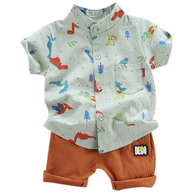 

2pcs Summer Baby Boys clothes Casual Short Sleeve Cartoon Dinosaur Tree Print T-shirt TopsShorts Costume Set