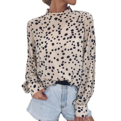 

Womens Leopard Print Turtleneck Casual Long Sleeve Blouse