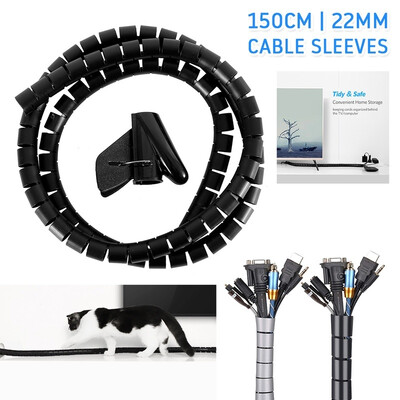 

2x15M 22mm Black Grey Cable Spiral Wrap Tidy Cord Wire Banding Loom Storage Organizer Tool