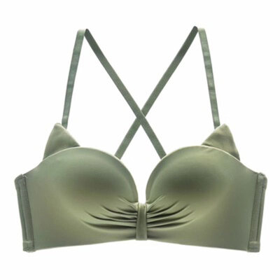 

New Sexy Cat Ears No Steel Ring No Trace Cross Beauty Back Pad Solid Color Gathered Bra