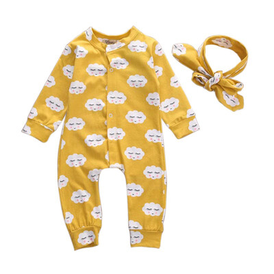 

Baby Kids Boys Girls Cloud White Long Sleeve Romper Overalls Headband 2pcs