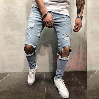 

Gobestart Mens Skinny Stretch Denim Pants Distressed Ripped Freyed Slim Fit Jeans Trousers