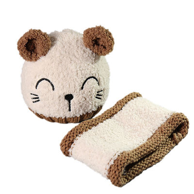 

1 set Winter Warm Baby Girls Boys HatScarf set Toddler Baby Hat Caps Knitted Children Cartoon Soft Cat Ear Hats Ring Scarf