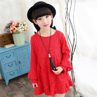 

Cotton Autumn Casual Baby Girls Lace Hollow Design Long Sleeve Dress Kids Toddler Princess Dresses