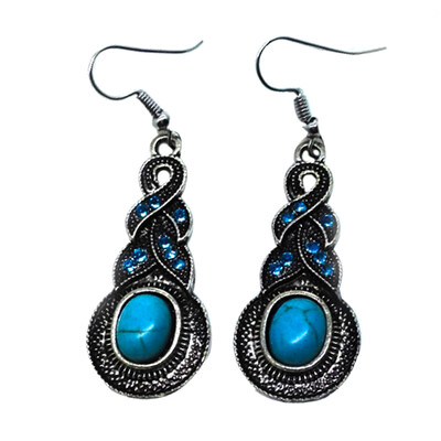 

Fashion Wedding Tibetan Howlite Chain Silver Color Water Drop Crystal Stud Earrings Women