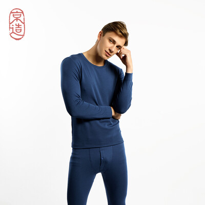 

Jingdong own brand Beijing made mens thermal underwear wool thickening autumn clothes long pants warm set sea dark blue round neck L code