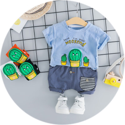 

Toddler Baby Boy Clothes Set Cactus Printed Short Sleeve T-shirt Round Collar Casual TopsPants baby Clothing