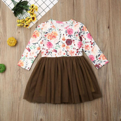

Fashion Toddler Baby Girls Kids Long Sleeve Printed Cute Short Dress Tulle Skirt