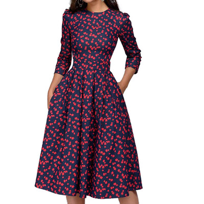 

Vintage Midi Dress Ladies Casual Slim Knee Length Swing Party Dresses