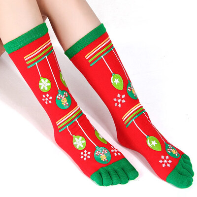 

Print Multi color Toe Socks Five Finger Socks Cotton Soft Warm Christmas Gift