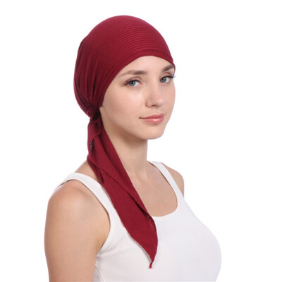 

Women India Muslim Stretch Turban Hat Tie-dye Cotton Hair Loss Head Scarf Wrap Muslim Hats New