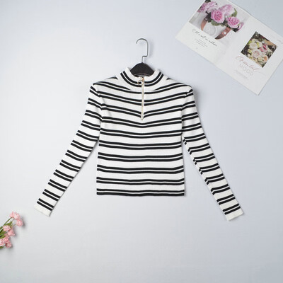 

woman autumn long Sleeve Striped Pullover Women Sweater Knitted 2019 Sweaters O-Neck Tops Korean Pull Jumper Female White Black