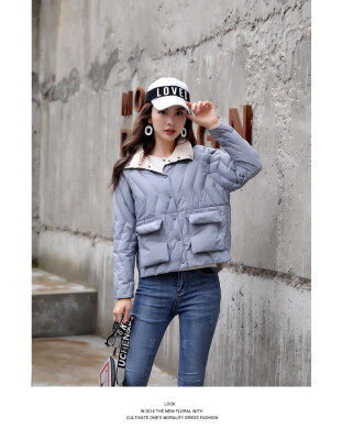 

Down jacket 2018 winter trend simple fashion personality long sleeve short style stand collar pure color elegant sweet fresh