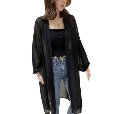 

Casual Loose Women Shirts Long Sleeve Open Front Chiffon New solid color Sun Protection Long Tops Summer Beach Cardigan