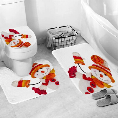 

Gobestart 3Pcs Christmas shower Curtain Bathroom Anti-slip Carpet Rug Toilet Cover Mat Set
