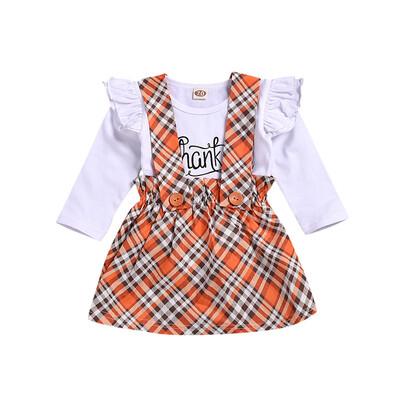 

Spring Autumn New Baby Girls Dress Sets Cotton Comfortable Fashion Style Letter Printed T-ShirtsLattice Dress 2 Pcs Sets