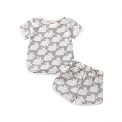 

Summer Cute Baby Girl Rabbit Printing Short Sleeve T-shirt And Short Pants Kit Kid Two-piece Outfit Set