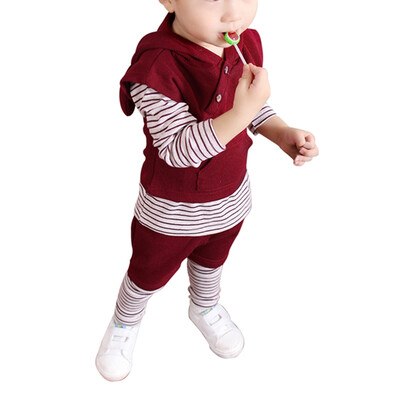 

3pcs Baby Boy Cotton Long Sleeve Stripe T-shirt TopsHooded Vest SweatshirtTrousers Outfits Autumn Kids Boys New