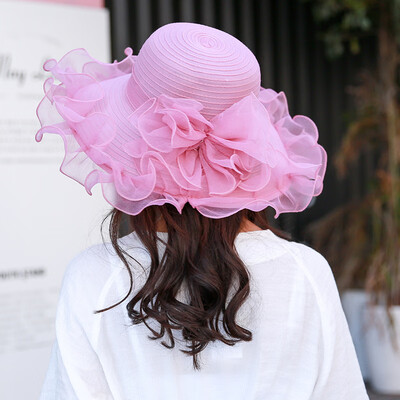 

Summer sun-shading female sun hat Korean version fashionable large-brim lace mesh yarn hat outdoor anti-ultraviolet Beach Hat