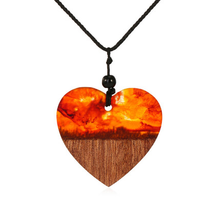 

Unique Long heart pendant Handmade Heart Resin Wooden Necklaces Pendants Wholesale Jewelry For Women