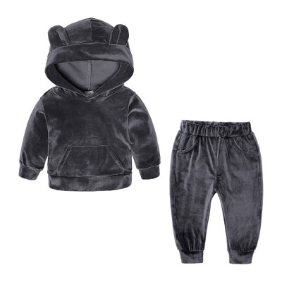 

2Pcs Spring Baby Boy Girl Clothes Set New Year velvet Long Sleeve Solid HoodiesPants Sport Baby Clothing Set