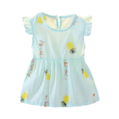 

Summer Baby Girls Dress Cute Floral Print Flare Sleeve Dress Cotton Kids Toddler Sleeveless Sundress
