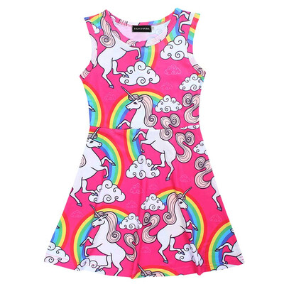 

Girls Unicorn Dress Costume 2019 Summer Children Cotton Cartoon Rainbow Unicorn Dress Princess Dress