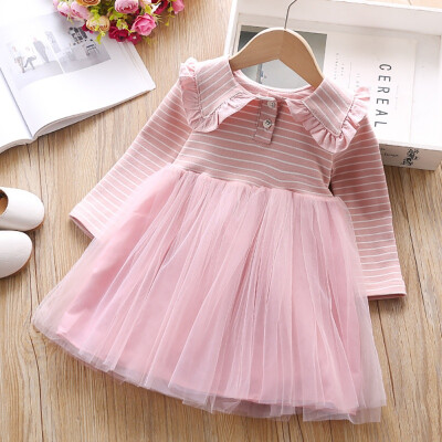 

2019 Long Sleeve Striped Girls Dresses Autumn Winter Girl Dress Princess Teenage Casual Dress Daily Kids Dresses Girls Clothes