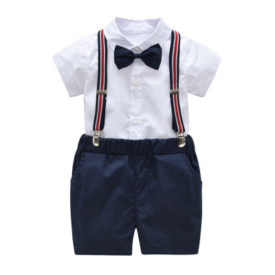 

Toddler Baby Boys Clothing Sets Short Sleeve Bow Tie Shirt Suspenders Shorts Pants Formal Gentleman Suits Summer New