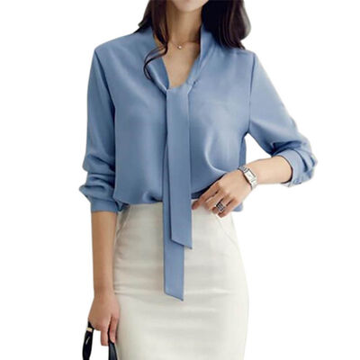 

EFINNY New Autumn Women Blusas Long Sleeve Elegant Chiffon Blouse Loose Ladies Office Shirt Bow Tie Top Plus Size