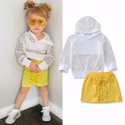 

Infant Baby Girl Kid Long-Sleeve T-shirt Hooded Mesh Tops Skirt Clothes Set