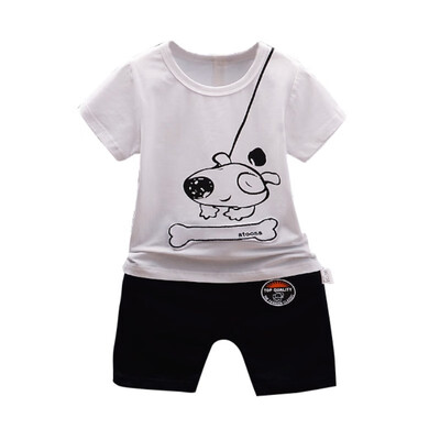 

2 Pcsset Summer Boy Clothing Sets Toddler Boy Short Sleeve Dog Bone Pattern Shorts Children Tops Pants Outfits Set