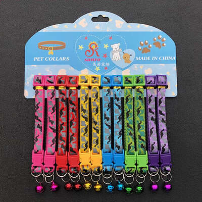 

Pet Adjustable Nylon Bowtie Collar Footprints Dinosaur Fishbone Printed Cute Cat Neck Decoration Cat Collar For Kitty
