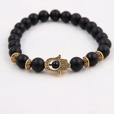 

8 mm Hand of Fatima Overload Beads Natural Volcanic Stone Tigers Eye Stone Bracelet Unisex Pair of Jewellery