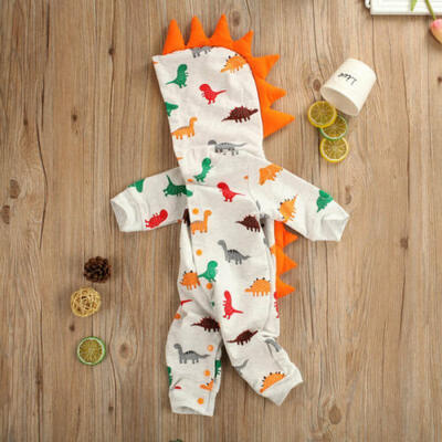 

UK Cute Newborn Baby Boy Girl Kid Dinosaur Doodle Romper Jumpsuit Cotton Clothes