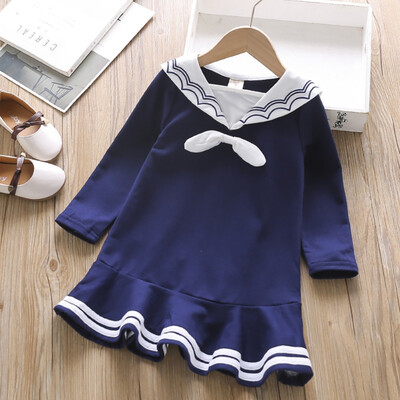 

1-6T Baby Girl Dress Toddler Children Spring Autumn Girls Cute Solid Color Doll Collar Princess Long-Sleeved Bow Sweet Princess