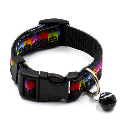 

L Halloween Printed Pet Cat Dog Collar Adjustable Safety Neck Strap Nylon Collar With Pendant