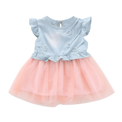 

2019 New Summer Casual Baby Girls Denim Patchwork Design Flare Sleeve Dress Kids Toddler Pageant Sundress