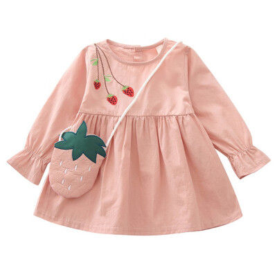 

New Autumn Casual Baby Girls Strawberry Print Long Sleeve Dress Kids Toddler Pageant Dresses