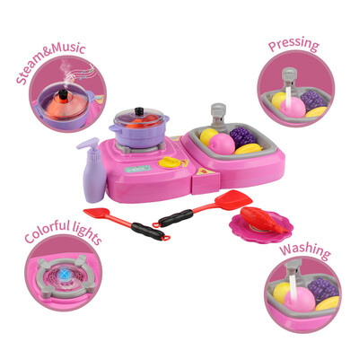 

Tailored 29Pcs Children Kitchen Play Toy Cookware Dishwash Sound Light Pretend Toy Gifts