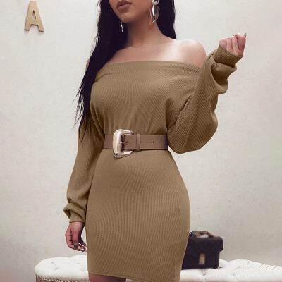 

One-Shoulder Dress Female Sense Long-Sleeved Simple Solid Color Fashion Wild Charm Curve Comfortable Breathable Wild