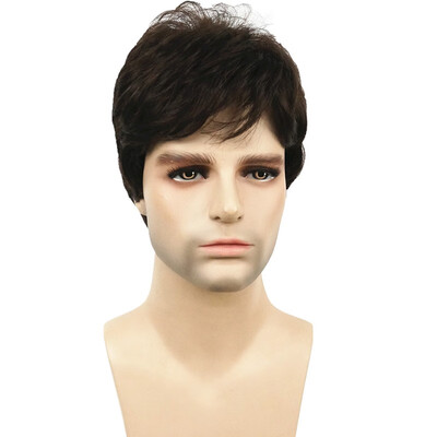 

StrongBeauty Manly Short Brown Mixed Blonde Fluffy Straight Full Bang Capless Heat Resistant Fiber Wig For Men COLOUR CHOICES